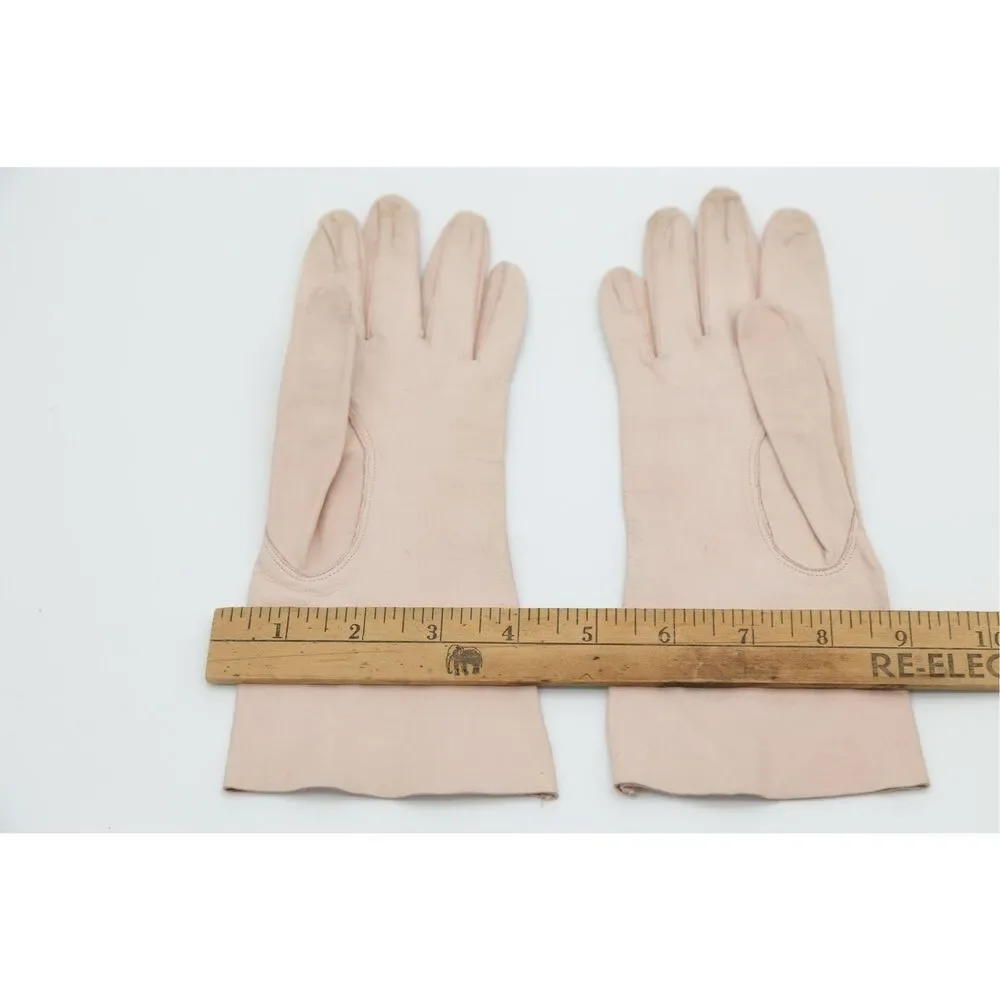 Vintage‎ 1950s Kid Leather Gloves Women’s Size 7 Pink Blue Stamp 10” Long